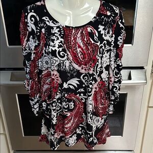 Peter Nygard Black, Red, and White Paisley Blouse